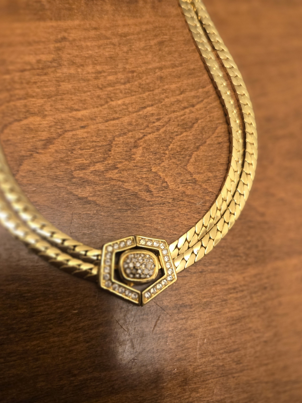 Cristhian Dior Gold Pave Hexagon Statement Necklace - Picture 2 of 13
